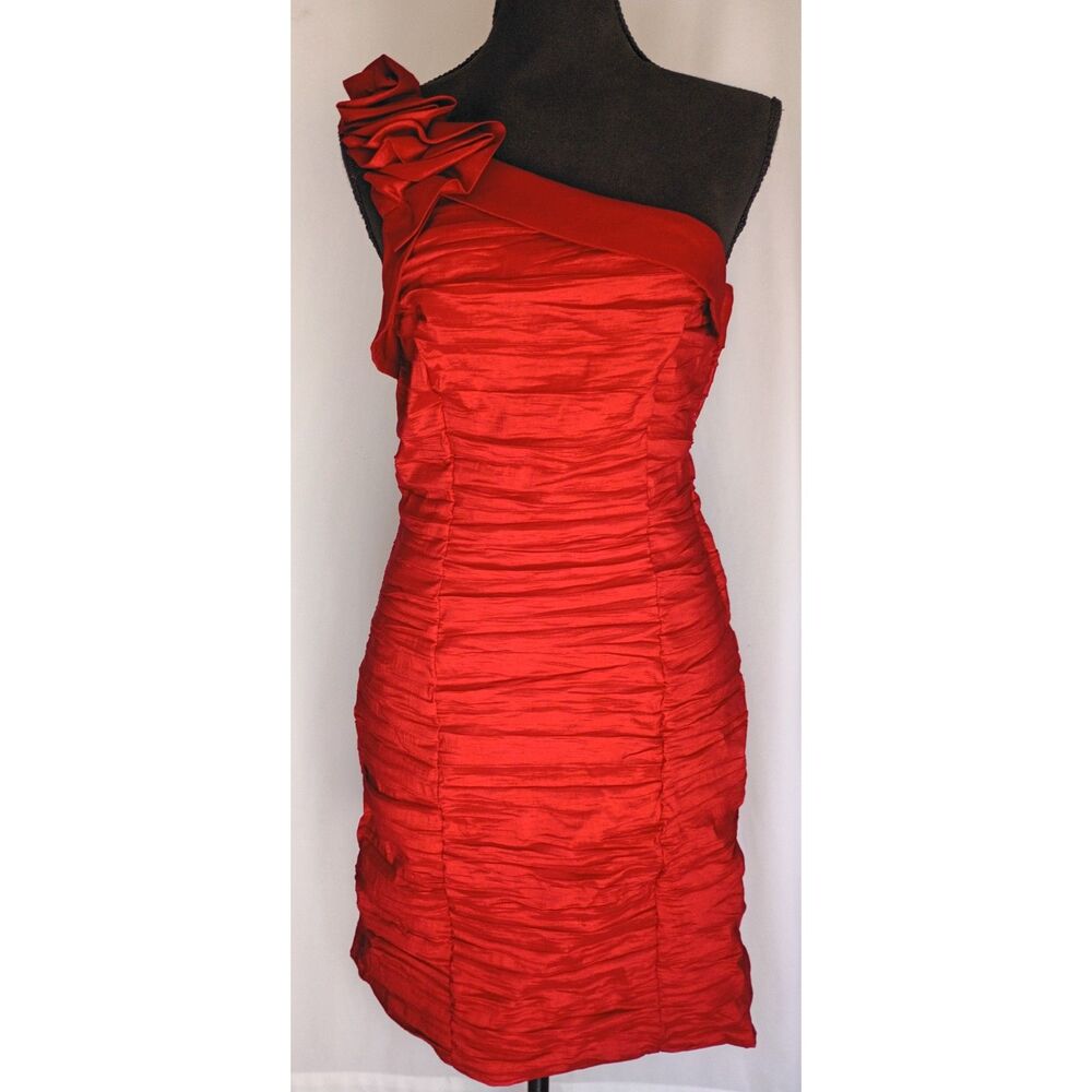 Wishes Red Bodycon Dress Ruche Juniors Sz 11 Zip Closure Ruffled Fully Lined